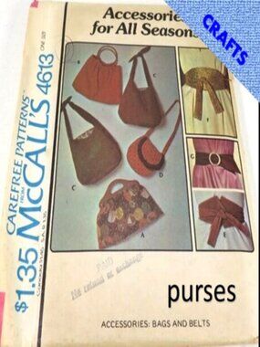 McCalls 6413 Sewing Pattern Purses/ Bags and Belts UNCUT